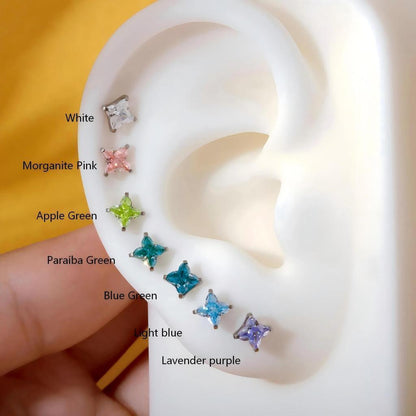 Rainbow Clover - F136 Titanium Colorful CZ Replacement Tops / Fits Internal Thread Ear Studs