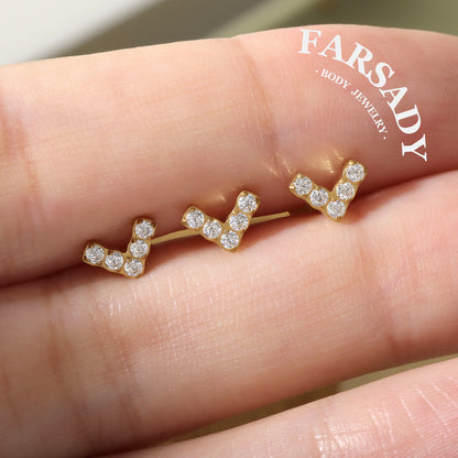 Gilded Chevron - F136 Titanium Internally Threaded Stud / Fits Cartilage Helix Tragus Lobe Nostril Piercing