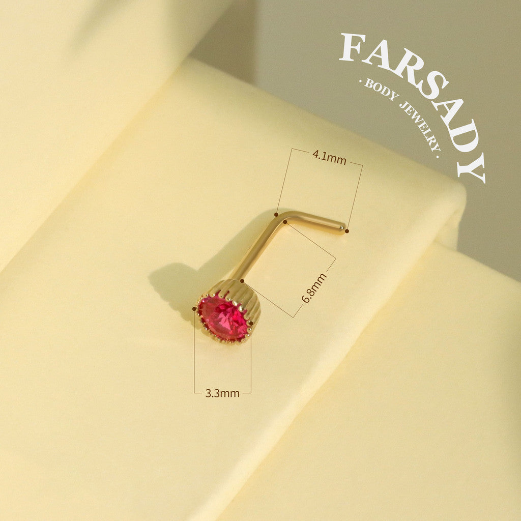 Multi-Color CZ - Solid 14K Gold L-Shape Stud / Fit 20G Nostril Piercing