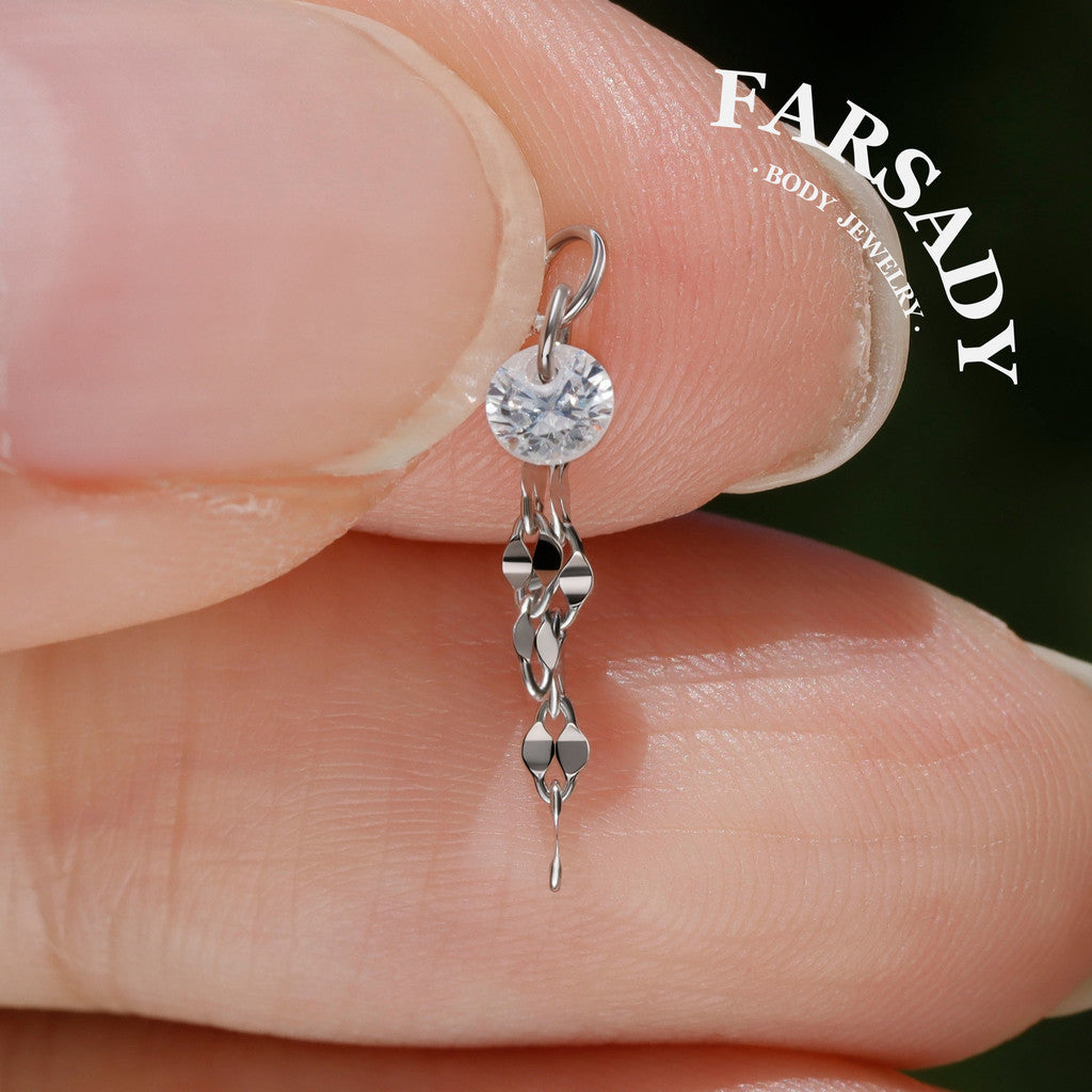 Dew Chain Shimmer - 925 Silver Clear CZ Dangle Charm / Interchangeable Hoop Earring Pendant for Helix Daith Cartilage Piercing