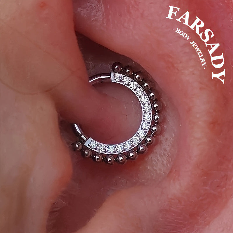 16G Titanium Tiny Beads Daith Earring & Septum | Hinged Clicker with 5A Cubic Zirconia | Piercing Jewelry for Helix, Conch, Daith, Rook, Tragus | Sparkling Daily Wear with Gift Box