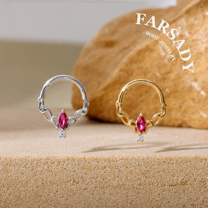 16G Sterling Silver Butterfly Hinged Daith Hoop Earring, Sterling Silver Daith Jewelry, Ruby Daith Hoop Earring, 8mm Cartilage Hoop, Gold Helix| Tragus Hoop