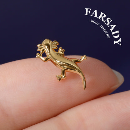 Axolotl Threadless Push In Helix Earring| 18K Gold Plated Sterling Silver Flat Back Labret| Tragus Helix Conch Nose Stud,Bio-inspired design