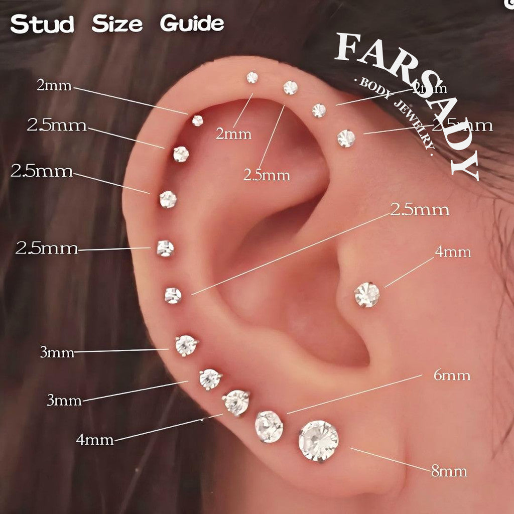 Titanium Push Pin Top with 5A Cubic Zirconia in 2/2.5/3/4/5mm| Fits 16G/18G/20G Threadless Base| helix tragus conch nose lip flat back stud