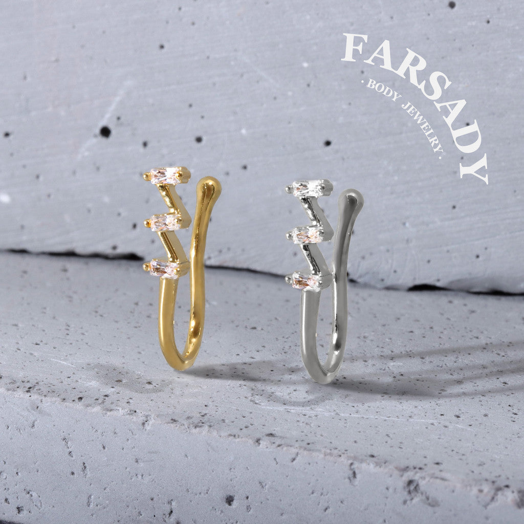Zigzag Triple Glint - 925 Silver Fake Nose Ring / Fit Non-Pierced Nose Ring
