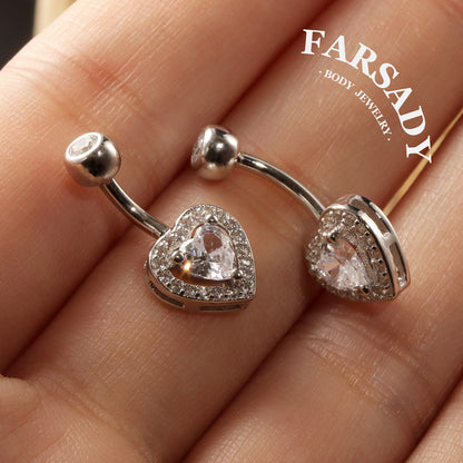 Embrace Heart - 925 Silver Clear CZ Belly Button Ring / Fits 14G Navel Piercing