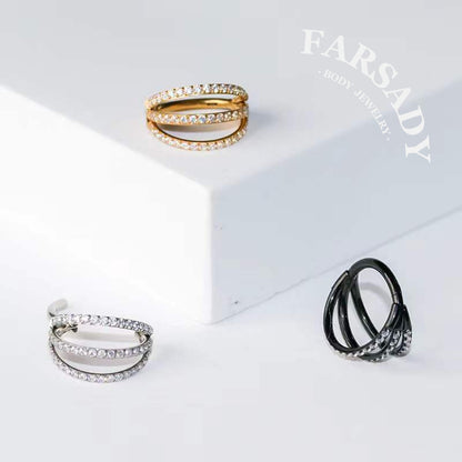 Triple Halo - F136 Titanium Hinged Clicker Hoop / Fits 16G Septum Ring Helix Conch Cartilage Earring