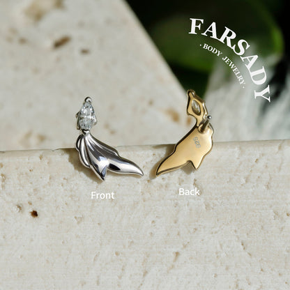 Silver Fin - 925 Silver Threadless Stud / Fits Cartilage Helix Tragus Lobe Nostril Piercing