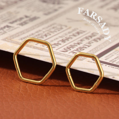 Plain Hexagon - Hinged Clicker Hoop / Fits 16G Septum Ring Helix Conch Cartilage Earring