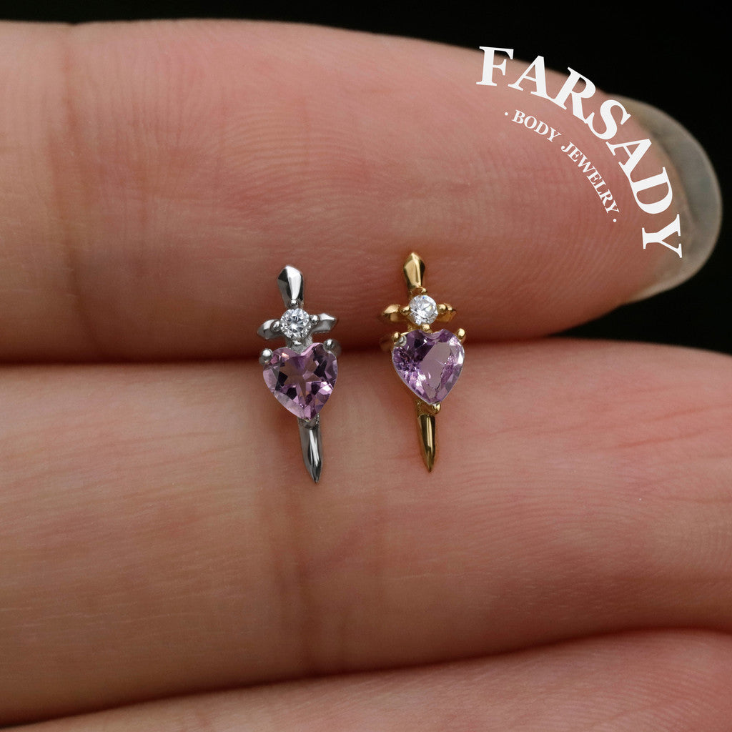 Amethyst Blade - Sterling Silver Push In Stud / Fits Cartilage Helix Tragus Lobe Earring  Nose Stud
