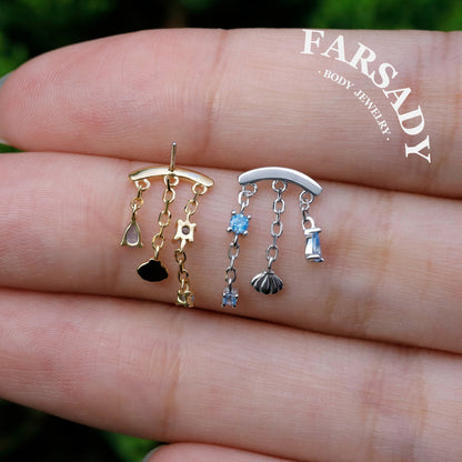 Shell Rain - 925 Silver Threadless Stud / Fits Cartilage Helix Tragus Lobe Earring