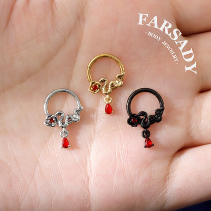 Snake Rose Septum Ring 16g, 316L Septum Jewelry, Gold Daith Jewelry,Dangle Septum Clicker   Helix/Tragus/Rook Cartilage Hoop, Halloween Gift