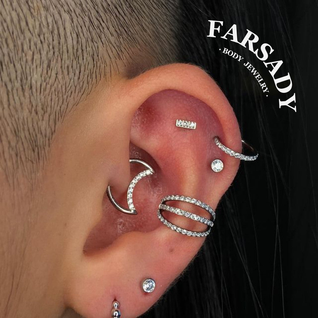 Crescent Shine - 316L Hinged Clicker Hoop / Fits 16G Daith Hoop Cartilage Earring / Hypoallergenic Jewelry for Sensitive Skin, Elegant Piercing Jewelry for Daily Wear & Gifts