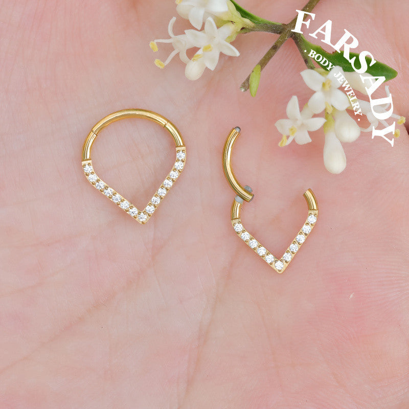 V Spark - ASTM F136 Titanium Hinged Clicker Hoop / Fits 16G Septum Ring Helix Conch Cartilage Earring / Waterproof Piercing Jewelry for Daily Wear & Sensitive Skin