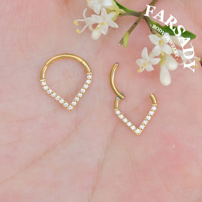V Spark - ASTM F136 Titanium Hinged Clicker Hoop / Fits 16G Septum Ring Helix Conch Cartilage Earring / Waterproof Piercing Jewelry for Daily Wear & Sensitive Skin