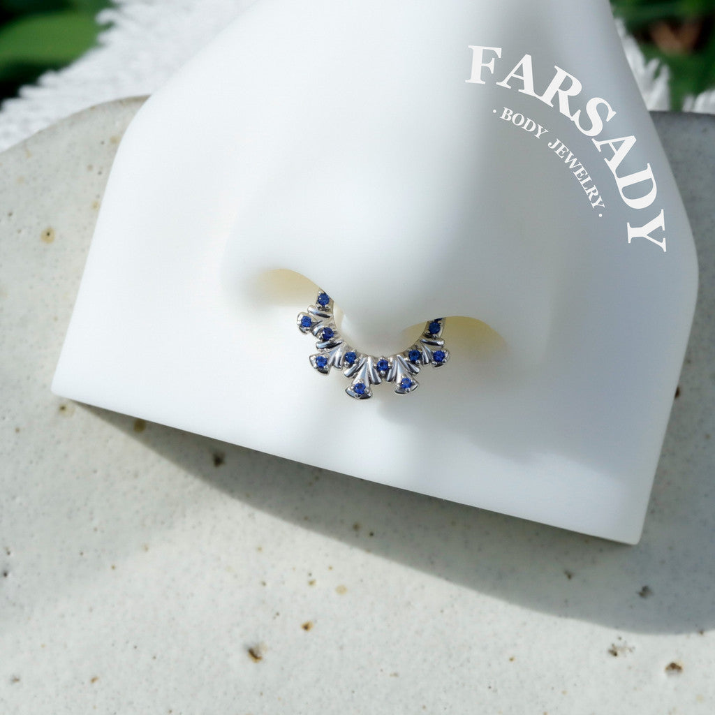 Sterling Silver Original Artisan Septum Ring Peacock Display Inspired, 18K Gold Plated 925 Sterling Silver Daith Clicker Earring, Helix Tragus Piercing Hoop