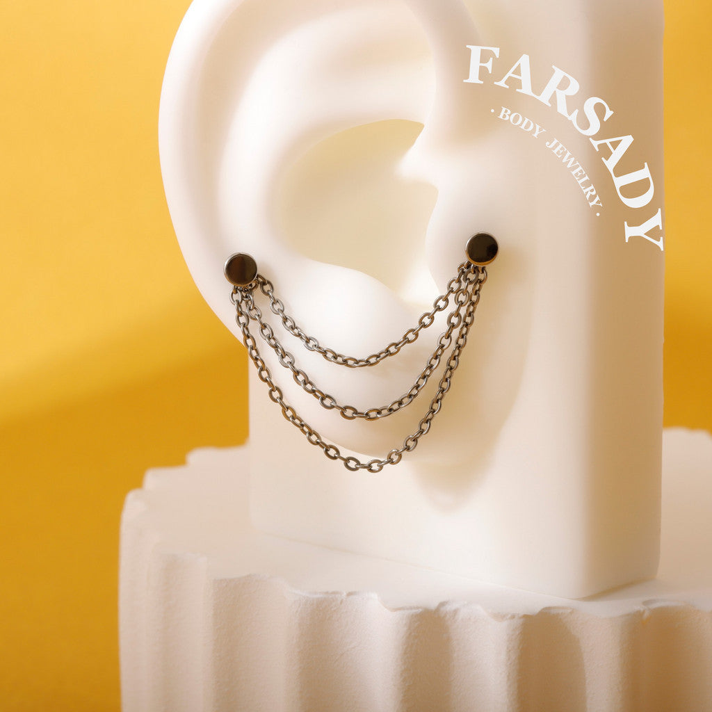 Minimalist Titanium Triple Chain Charm for Helix Tragus Conch Earrings | DIY Earring Accessory in Multiple Sizes