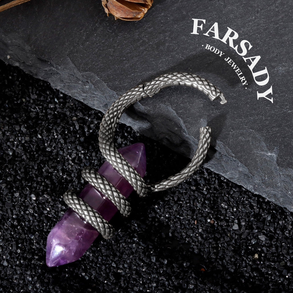 Serpens Amethysta - 316L Hinged Clicker Ear Weights / Fits 8G Stretched Ear Lobes Tunnels Plugs