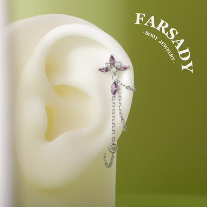 Violet Weave - 925 Silver Threadless Purple CZ Stud / Fits Cartilage Helix Tragus Lobe Earring