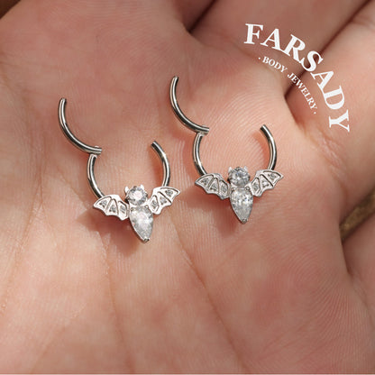 Moon Bat - ASTM F136 Titanium Hinged Clicker Hoop / Fits 16G Septum Ring Helix Conch Cartilage Earring