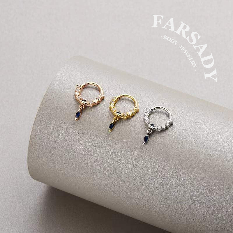 Star Tear - CZ Dangle Hinged Clicker Hoop / Fits 16G Septum Ring Helix Conch Cartilage Earring