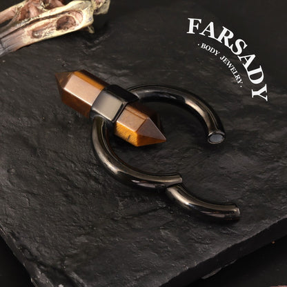 Pointed Tiger Eye - 316L Magnetic Hinged Ear Weights / Fits 3G 2G Stretched Ear Lobes Tunnels Plugs