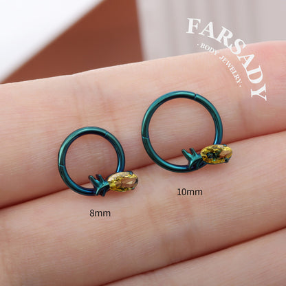 Verdant Glow - F136 Titanium Hinged Clicker Hoop / Fits 16G Septum Ring Helix Conch Cartilage Earring