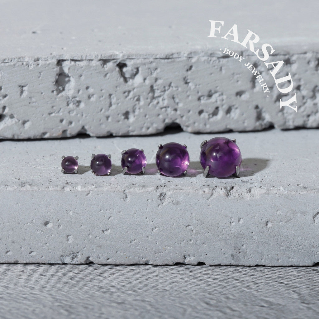 Gradient Amethyst - F136 Titanium Natural Amethyst Replacement Tops / Fits Internal Thread Ear Studs