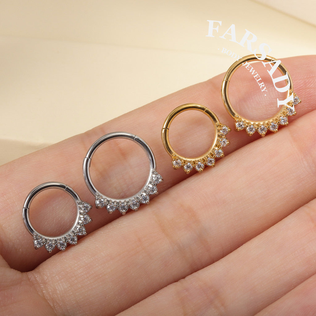Petal Fringe - CZ Hinged Clicker Hoop / Fits 16G Septum Ring Helix Conch Cartilage Earring