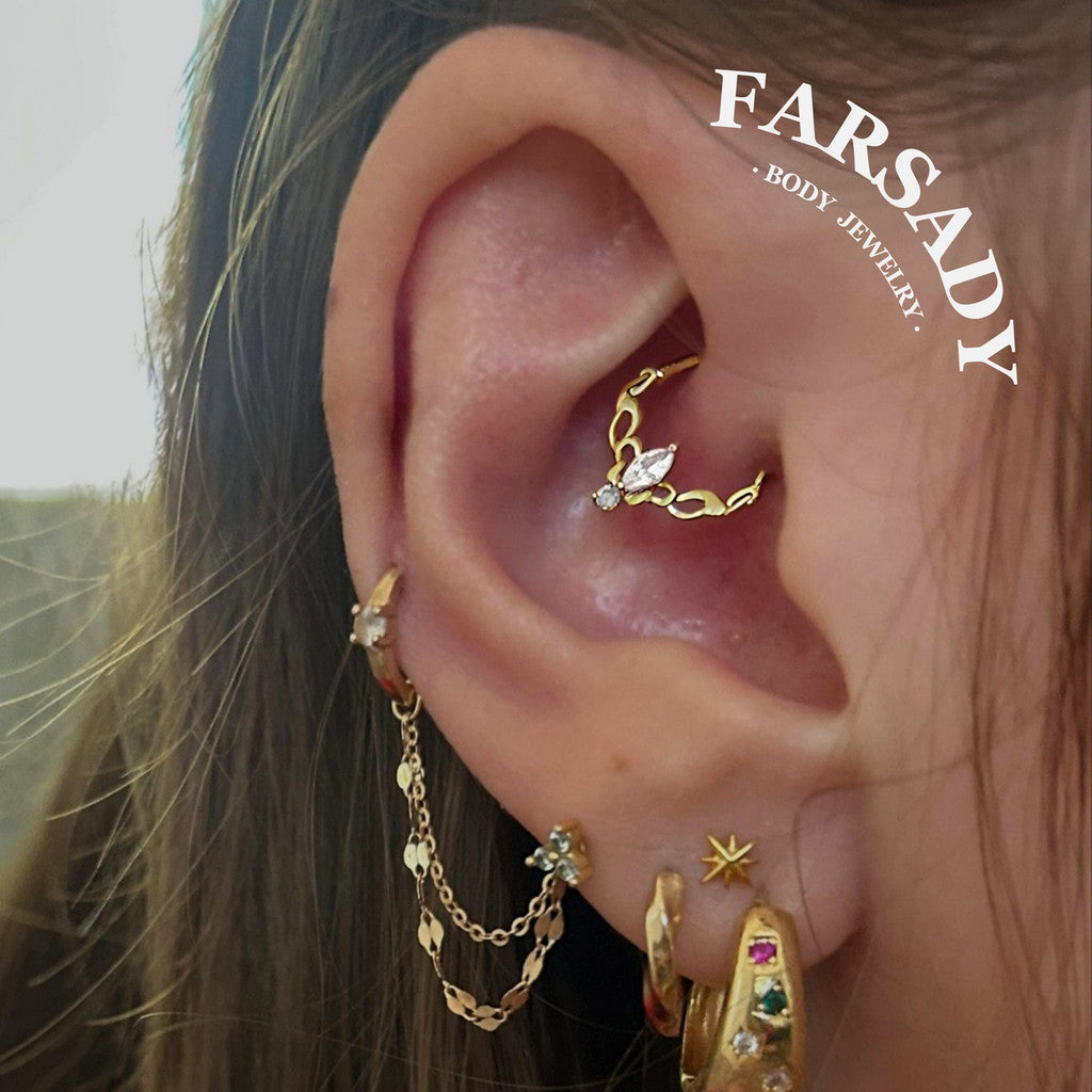 Ivy Halo - Solid 14K Gold Hinged Clicker Hoop / Fits 16G Septum Ring Helix Conch Cartilage Earring