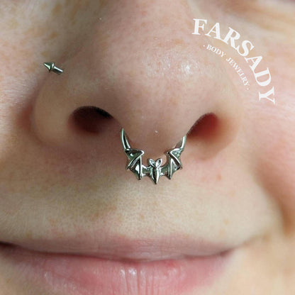 16G Bat Septum Ring Hinged Daith Earring Shine Nostril Clicker Nose Hoop Silver Gold Black Colors Daily Wear Piercing Jewelry Individually Packaged Gift for Her