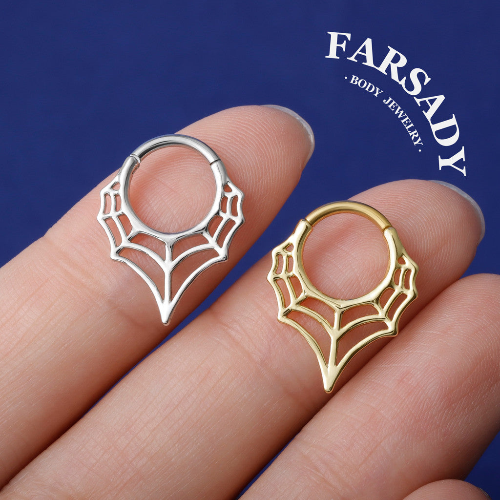 Spider Web Nose Ring Hoop| Punk Septum Ring or Daith Earring| Gothic Halloween Jewelry| 1.2x8mm | Gold or Silver| Septum Clicker Jewelry