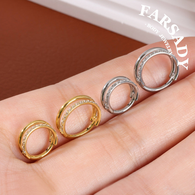 Double Orbit- ASTM F136 Titanium Hinged Clicker Hoop / Fits 16G Septum Ring Helix Conch Cartilage Earring / Waterproof Piercing Jewelry for Daily Wear & Sensitive Skin