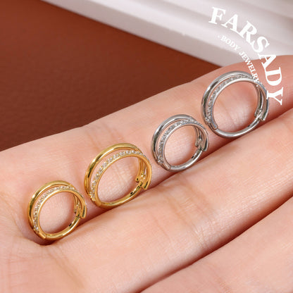 Double Orbit- ASTM F136 Titanium Hinged Clicker Hoop / Fits 16G Septum Ring Helix Conch Cartilage Earring / Waterproof Piercing Jewelry for Daily Wear & Sensitive Skin