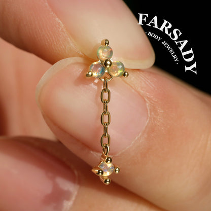 Natural Opal Drop Stud Earring, Dangle Upper Lobe Piercing, Threadless Push Pin Labret, Tragus Cartilage Earring, Curated Ear Jewelry