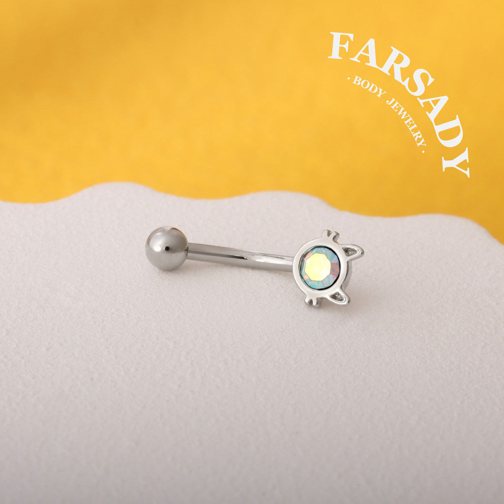 16G AB Cubic Zirconia Cat Curved Barbell, Elegant Silver CZ 8mm Bar Eyebrow Piercings Barbell, Cute Cat CZ Rook Earring, 8mm Cute Cat Rook Barbell