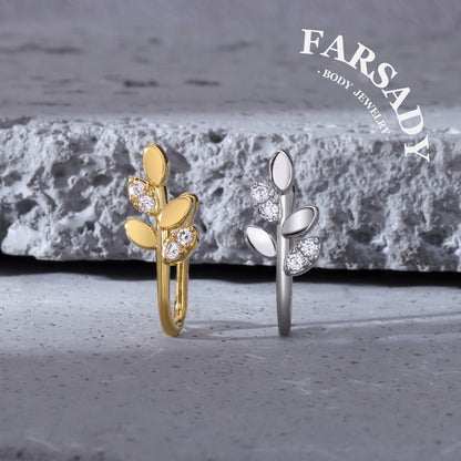 Silver Leaf Sprig - 925 Silver Fake Nose Ring / Fit Non-Pierced Nose Ring