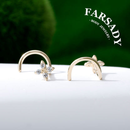 Daisy Duo - Solid 14K Gold Screw End Stud / Fit 20G Nostril Piercing