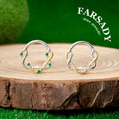 Twig Entwine - Solid 14K Gold Hinged Clicker Hoop / Fits 16G Septum Ring Helix Conch Cartilage Earring