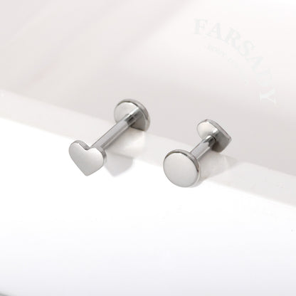 Mute Heart - F136 Titanium Internally Threaded Stud / Fits Cartilage Helix Tragus Lobe Nostril Piercing