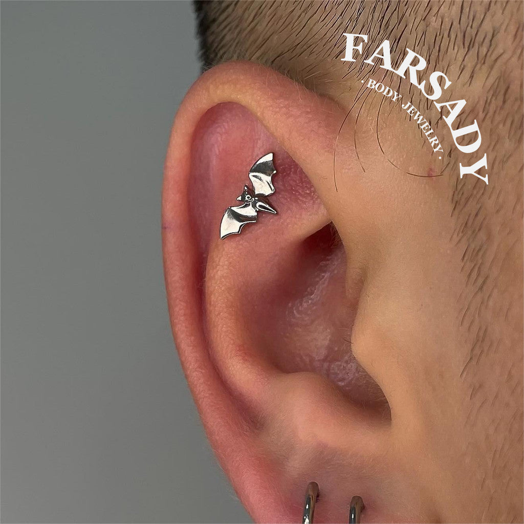 Nocturne Wing - F136 Titanium Internally Threaded Stud / Fits Cartilage Helix Tragus Lobe Nostril Piercing