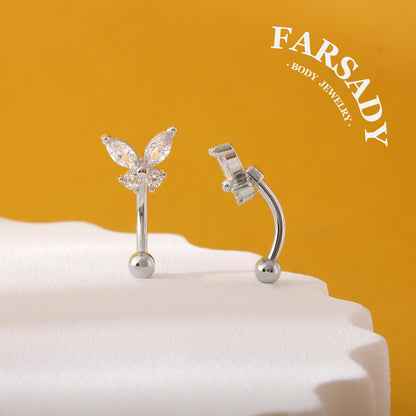 Crystal Flutter - 316L Clear CZ Curved Barbell / Fits 16G Rook Daith Earring Lip Eyebrow Cartilage Piercing