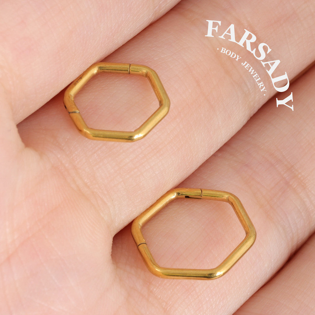 Plain Hexagon - Hinged Clicker Hoop / Fits 16G Septum Ring Helix Conch Cartilage Earring