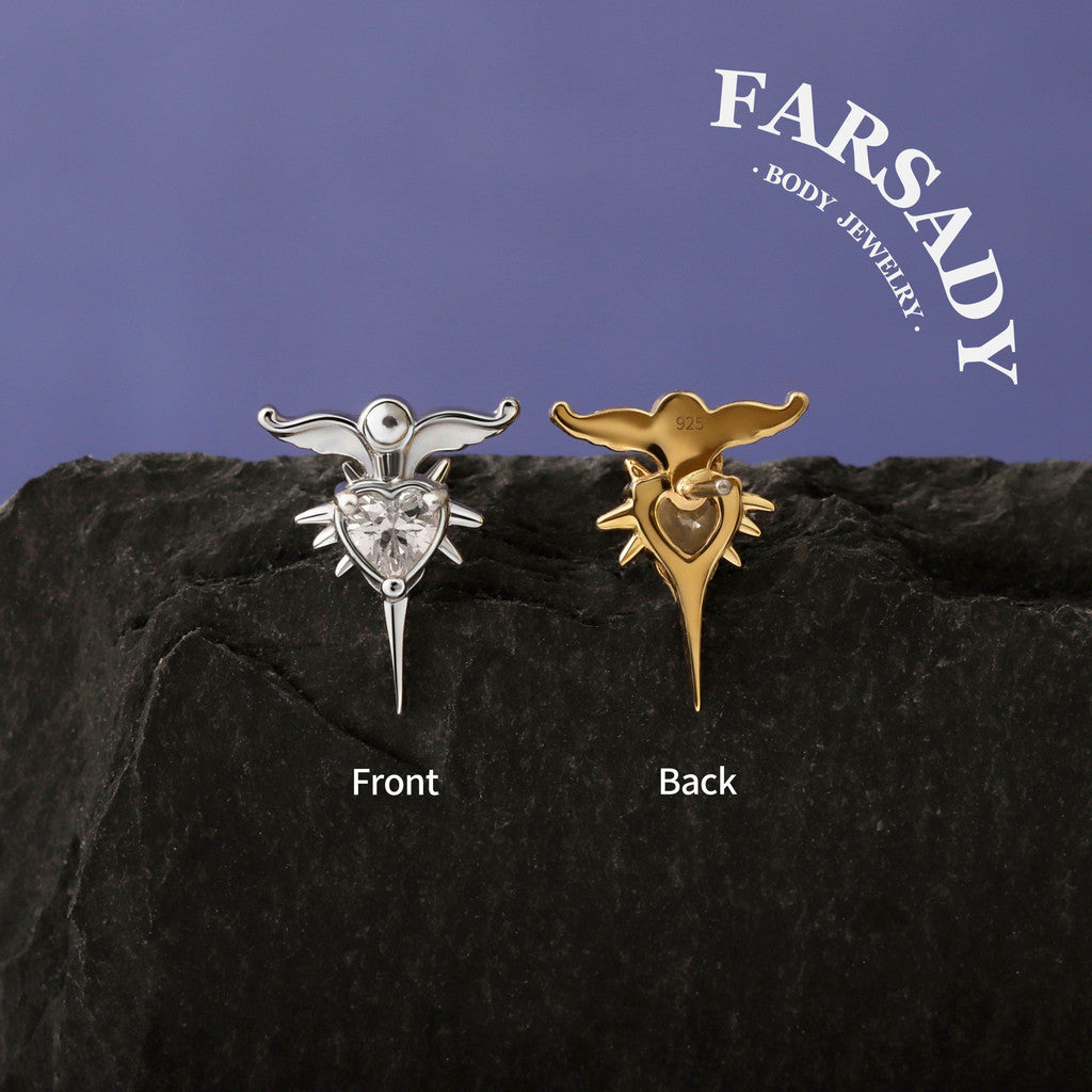 Winged Thorn - 925 Silver Threadless Stud / Fits Cartilage Helix Tragus Lobe Nostril Piercing
