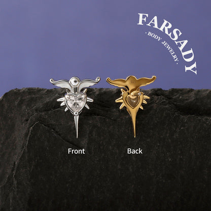Winged Thorn - 925 Silver Threadless Stud / Fits Cartilage Helix Tragus Lobe Nostril Piercing