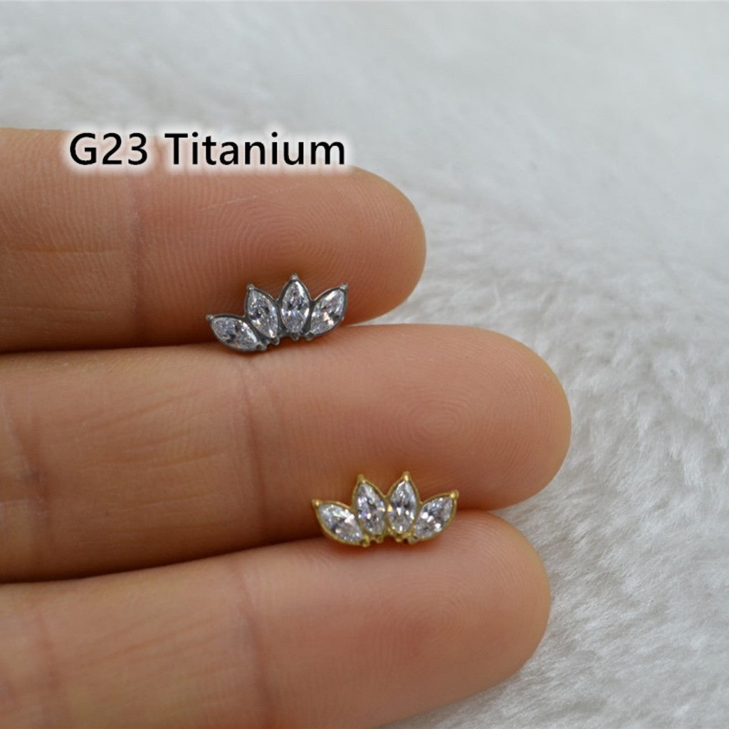 Lotus Bloom - F136 Titanium Internally Threaded Stud / Fits Cartilage Helix Tragus Lobe Nostril Piercing