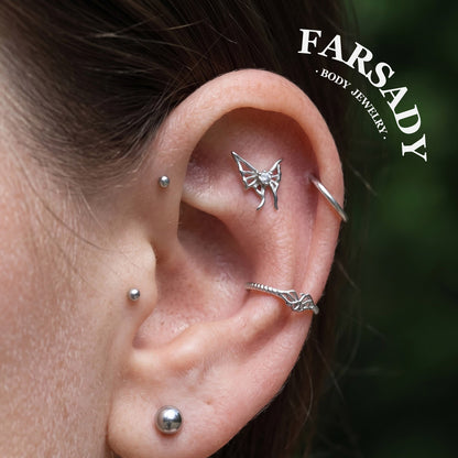 Wisp Moth - 925 Silver Threadless Stud / Fits Cartilage Helix Tragus Lobe Piercing
