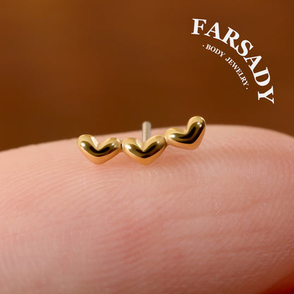 Triple Hearts - 925 Silver Threadless Stud / Fits Cartilage Helix Tragus Lobe Nostril Piercing