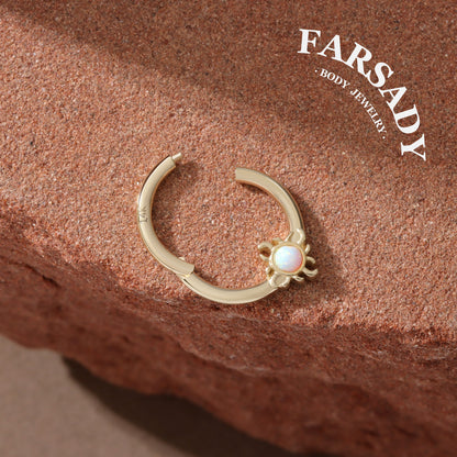 Opal Suncore - Solid 14K Gold Hinged Clicker Hoop / Fits 16G Septum Ring Helix Conch Cartilage Earring