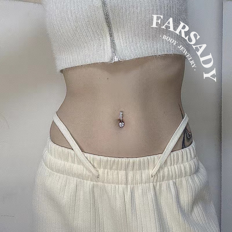 Triple Heart Gleam - 316L Clear CZ Belly Button Ring / Fits 14G Navel Piercing